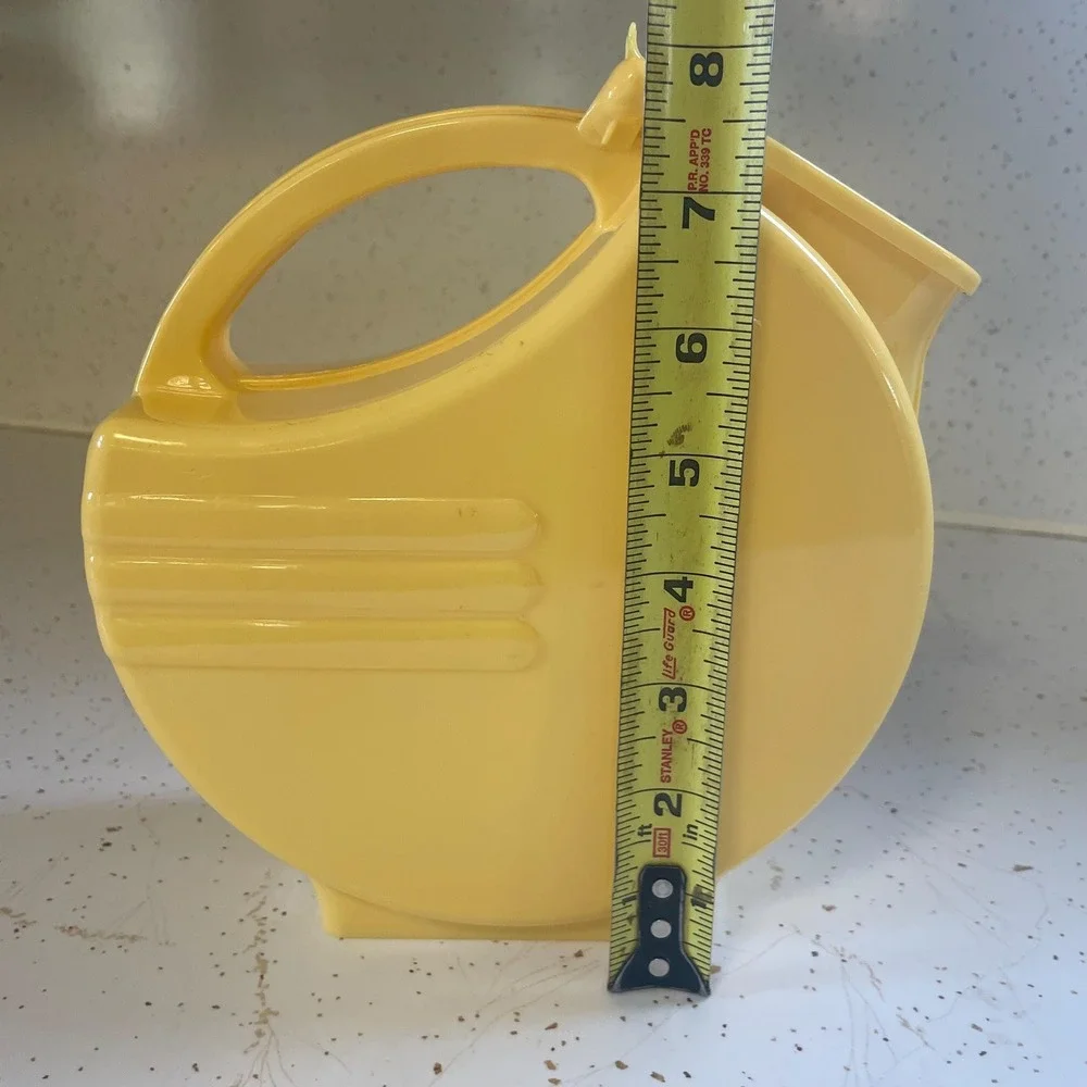 VTG 50s Art Deco Canary Yellow Plastic Disc Pitcher Mid-Century Atomic Retro